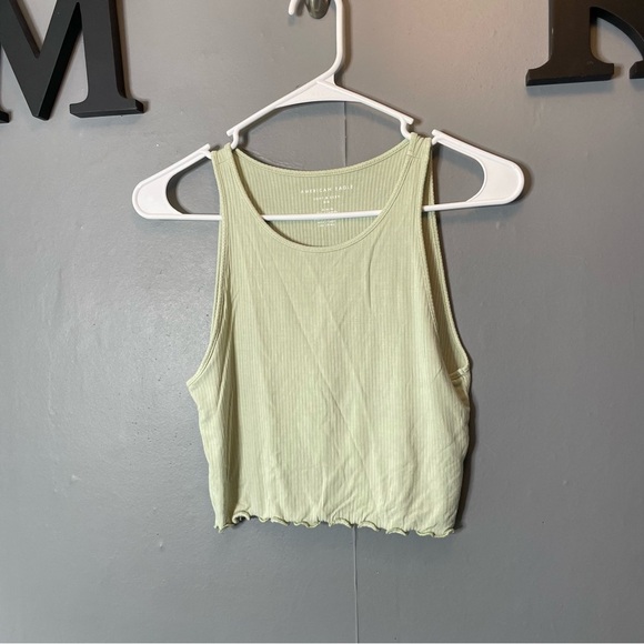 American Eagle Light Green Ribbed Cropped Highneck Tank Top size medium - Picture 1 of 7